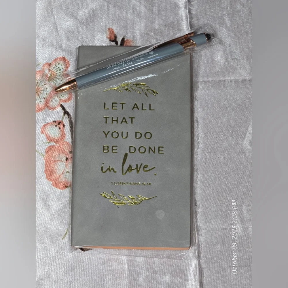 Gray and Gold Inspirational Notebook with Stylus Pen nip